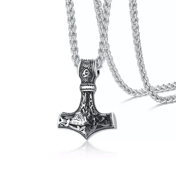 Viking Norse mjolnir Thor’s hammer necklace NEW NIP NWT weave chain stainless - Picture 7 of 16